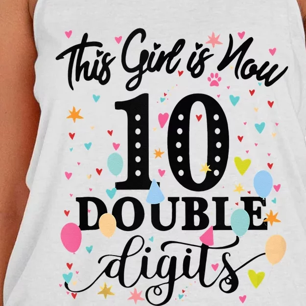 10th Birthday Gifts This Girl Is Now 10 Double Digits Women's Knotted Racerback Tank