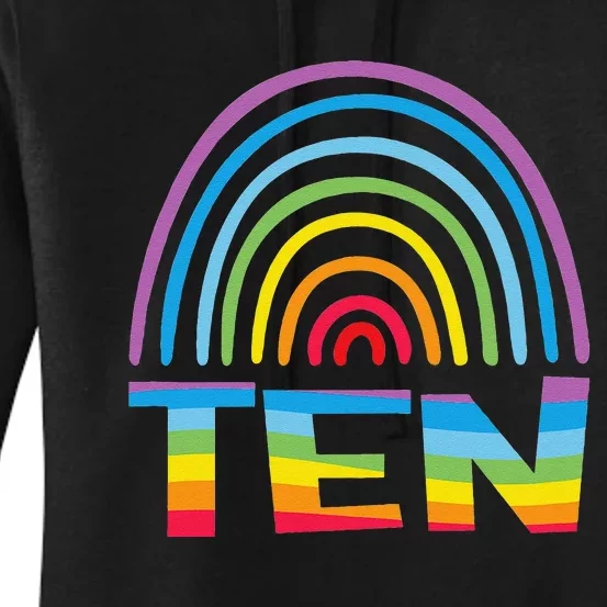 10th Birthday Gift Rainbow Fan 10 Years Olds 10 Bday Women's Pullover Hoodie