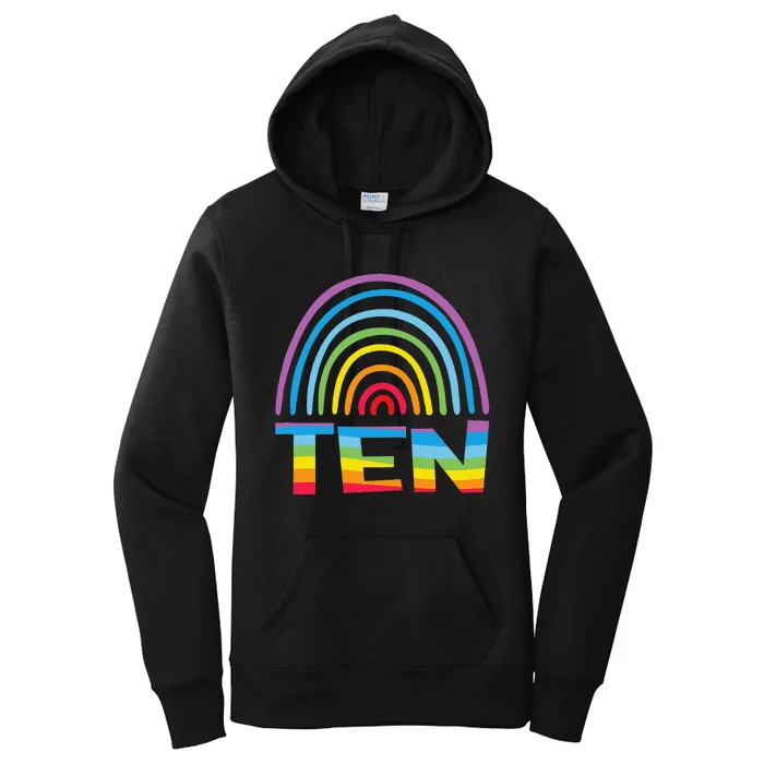 10th Birthday Gift Rainbow Fan 10 Years Olds 10 Bday Women's Pullover Hoodie