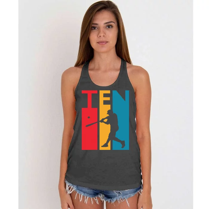 10th Birthday Gift Ten Vintage Baseball Birthday 10 Year Old Women's Knotted Racerback Tank