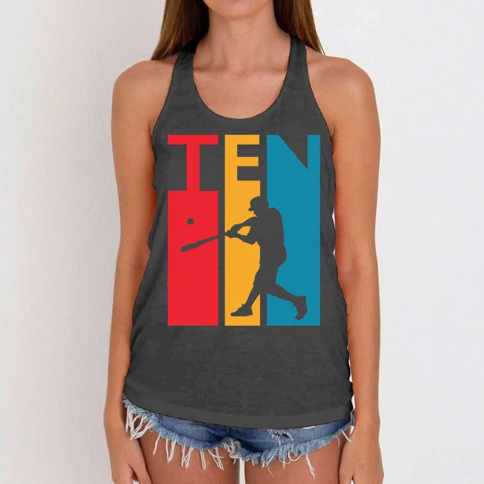 10th Birthday Gift Ten Vintage Baseball Birthday 10 Year Old Women's Knotted Racerback Tank