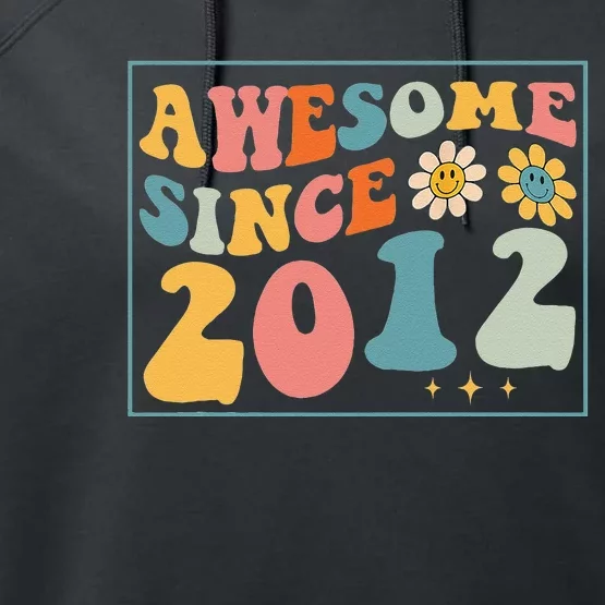 10th Birthday Gifts Awesome Since 2012 10 Years Old Groovy Performance Fleece Hoodie