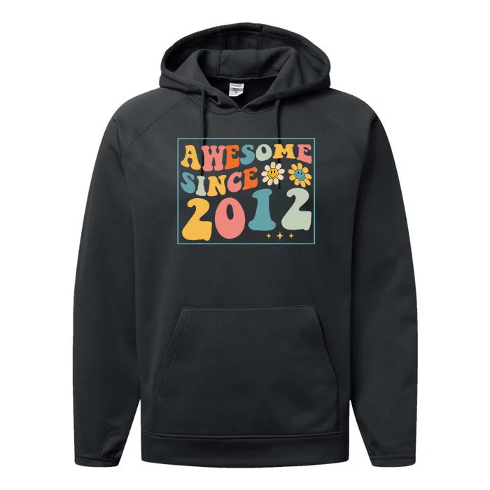 10th Birthday Gifts Awesome Since 2012 10 Years Old Groovy Performance Fleece Hoodie