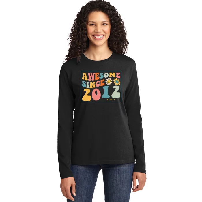 10th Birthday Gifts Awesome Since 2012 10 Years Old Groovy Ladies Long Sleeve Shirt