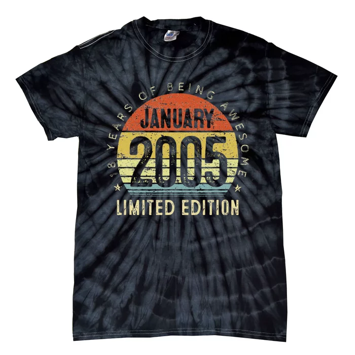 18th Birthday Gift Vintage January 2005 18 Years Old Tie-Dye T-Shirt