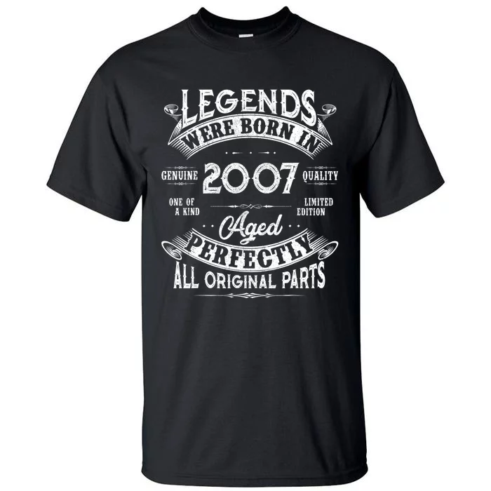 15th Birthday Gift Vintage Legends Born In 2007 15 Years Old Tall T-Shirt