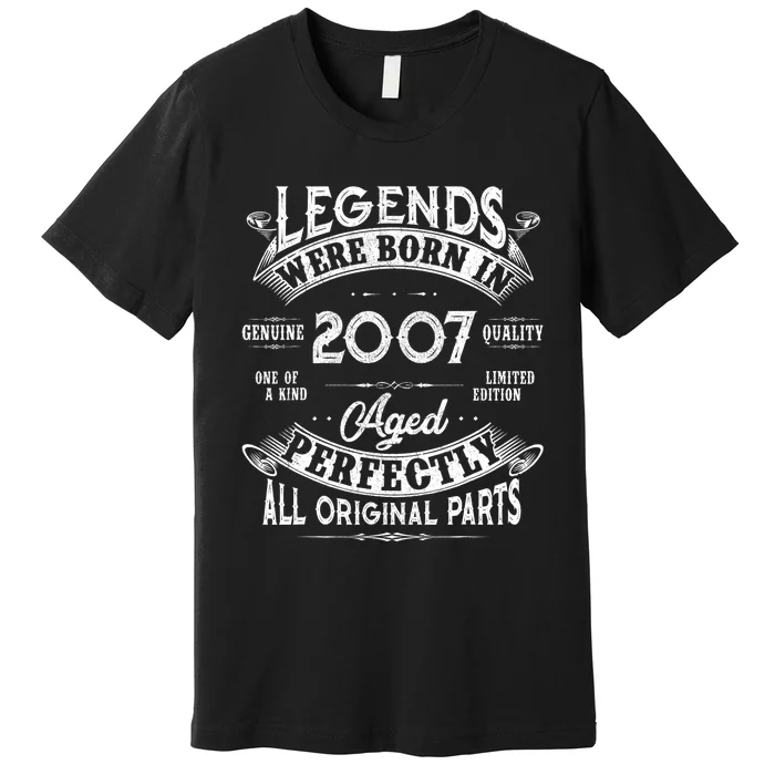 15th Birthday Gift Vintage Legends Born In 2007 15 Years Old Premium T-Shirt