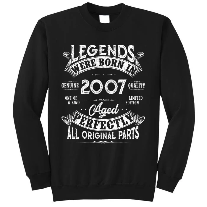 15th Birthday Gift Vintage Legends Born In 2007 15 Years Old Tall Sweatshirt