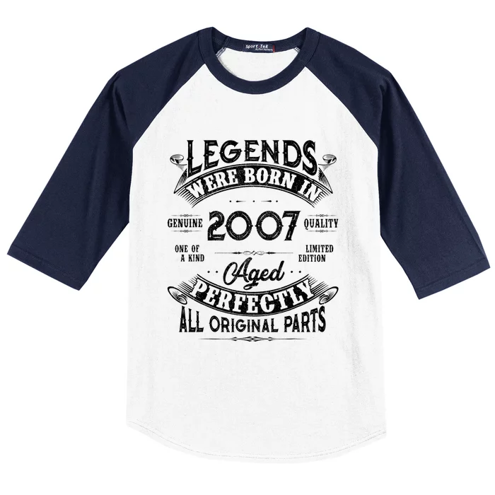 15th Birthday Gift Vintage Legends Born In 2007 15 Years Old Baseball Sleeve Shirt