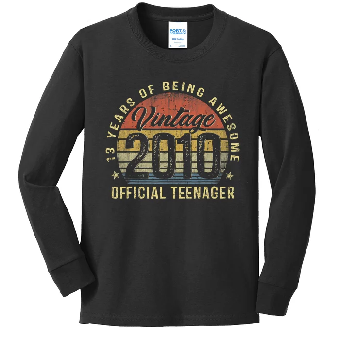 13th Birthday Gifts Vintage 2010 Teenager 13 Years Old Kids Long Sleeve Shirt