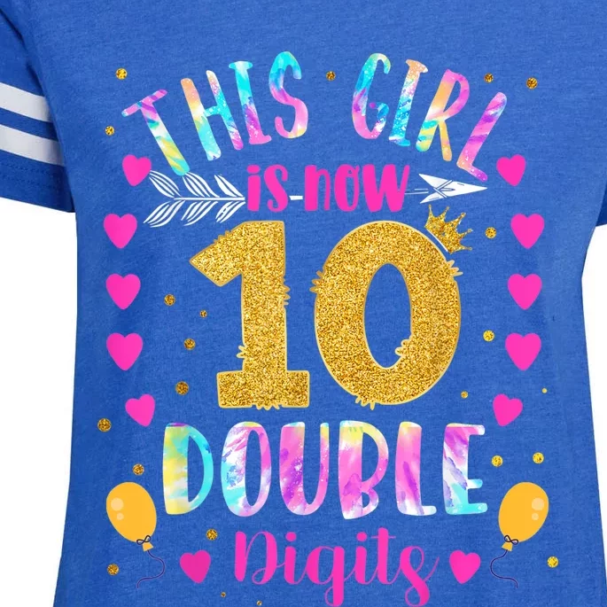 10th Birthday Gift This Girl Is Now 10 Double Digits Tie Dye Enza Ladies Jersey Football T-Shirt