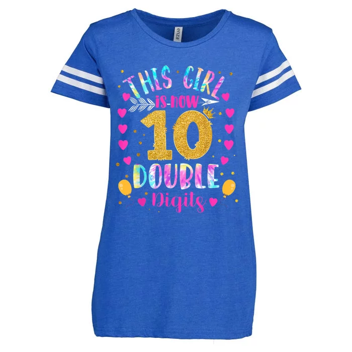 10th Birthday Gift This Girl Is Now 10 Double Digits Tie Dye Enza Ladies Jersey Football T-Shirt