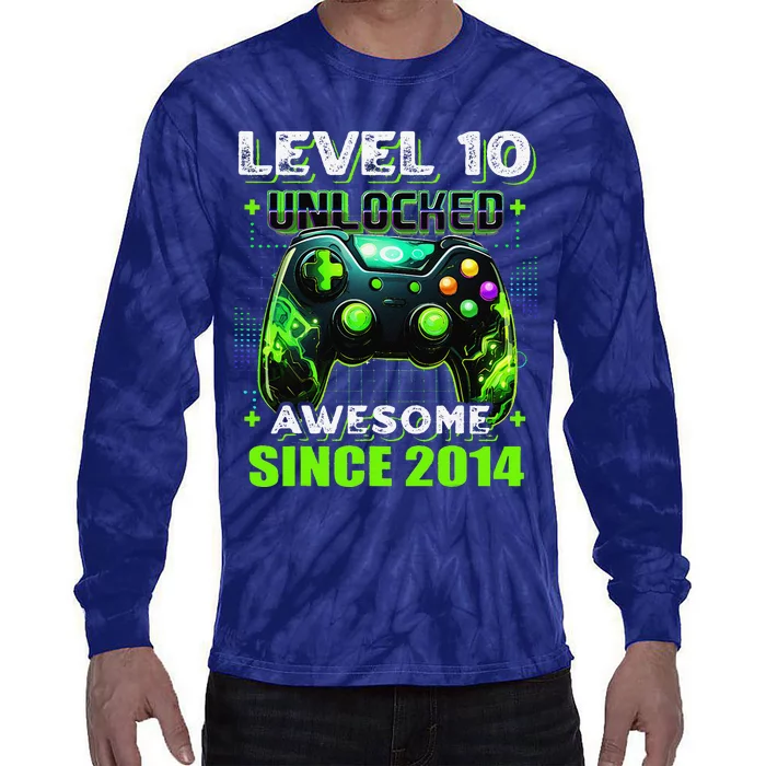 10th Birthday Gamer 10 Year Old Funny Bday Boy Ten Son Tie-Dye Long Sleeve Shirt