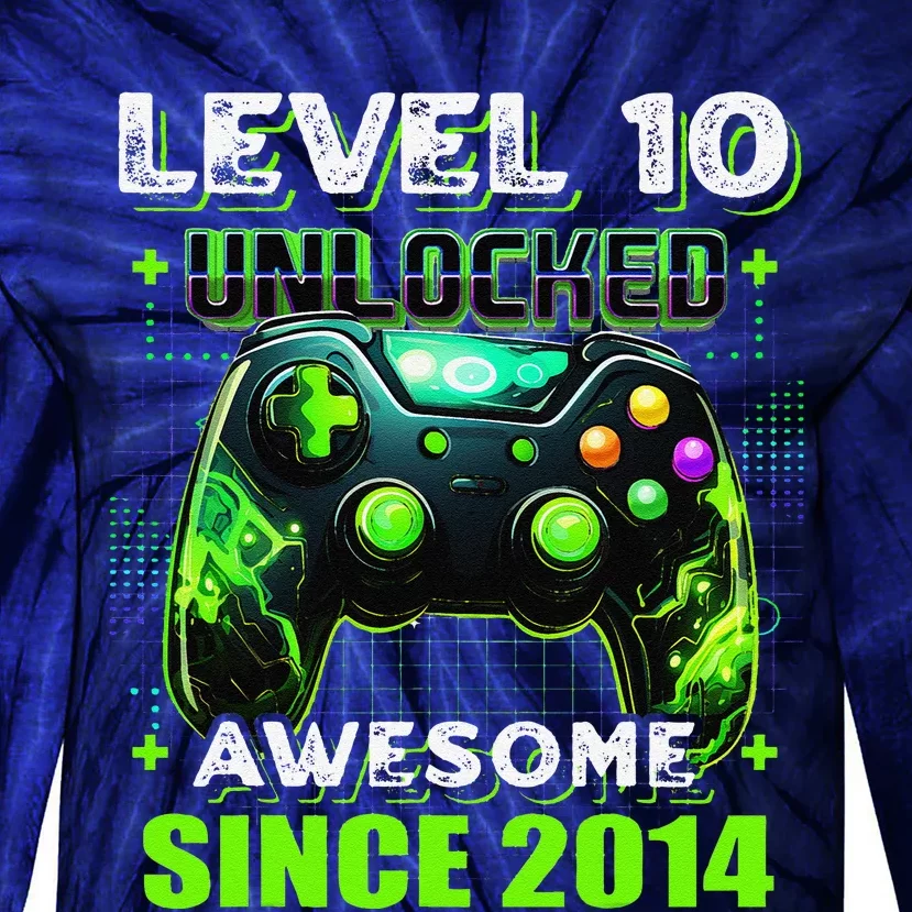 10th Birthday Gamer 10 Year Old Funny Bday Boy Ten Son Tie-Dye Long Sleeve Shirt