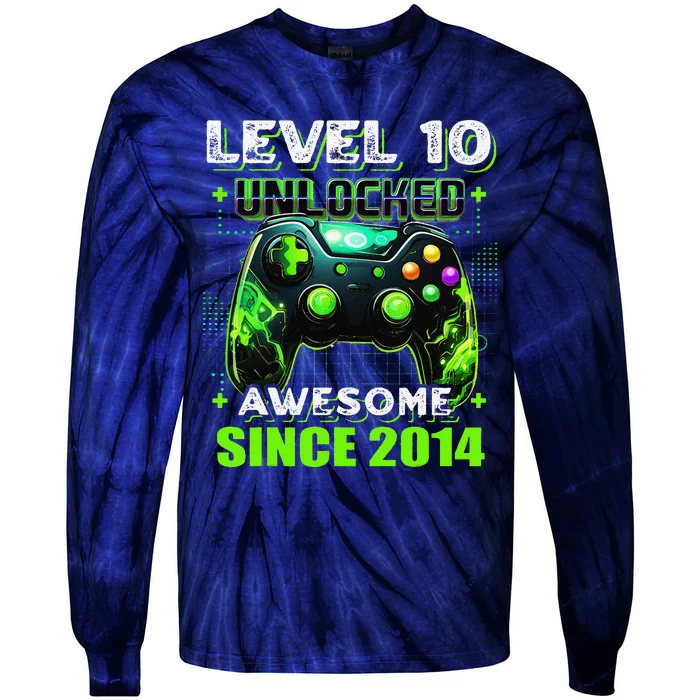 10th Birthday Gamer 10 Year Old Funny Bday Boy Ten Son Tie-Dye Long Sleeve Shirt