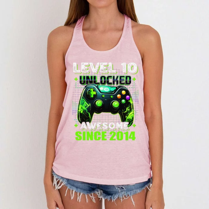 10th Birthday Gamer 10 Year Old Funny Bday Boy Ten Son Women's Knotted Racerback Tank