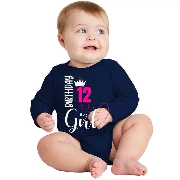 12 Birthday Girl Happy 12th Birthday Baby Long Sleeve Bodysuit