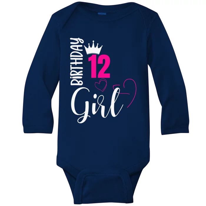 12 Birthday Girl Happy 12th Birthday Baby Long Sleeve Bodysuit