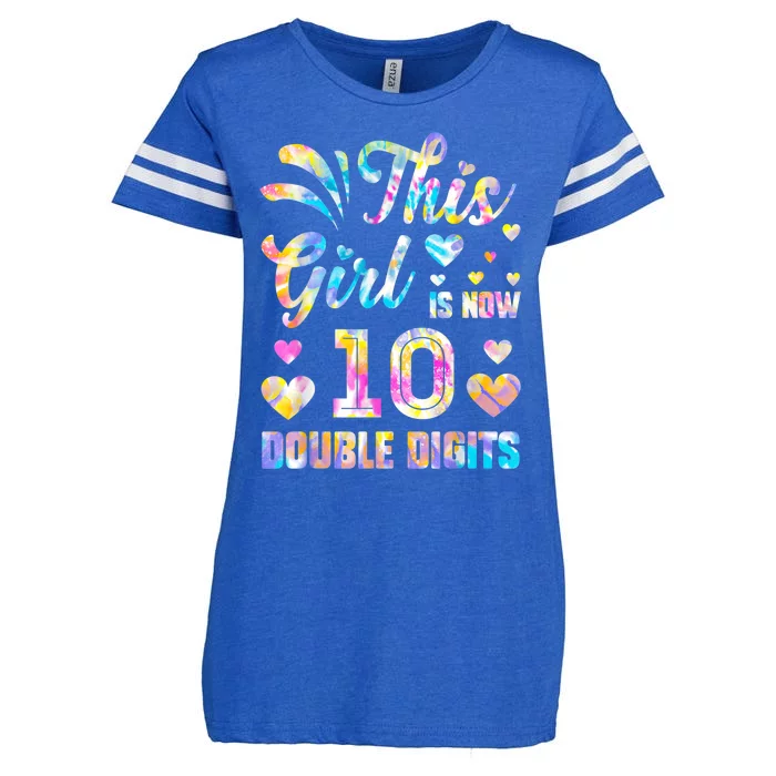 10th Birthday Gift This Girl Is Now 10 Double Digits Tie Dye Enza Ladies Jersey Football T-Shirt