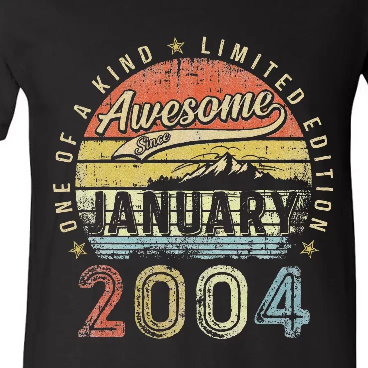 19th Birthday Gift Awesome Since January 2004 19 Year Old Love V-Neck T-Shirt