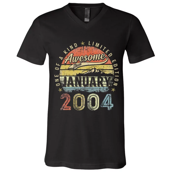 19th Birthday Gift Awesome Since January 2004 19 Year Old Love V-Neck T-Shirt