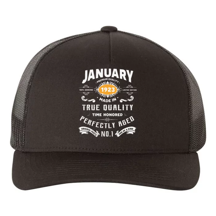 100th Birthday Gift Legends Born In January 1923 100 Yr Old Yupoong Adult 5-Panel Trucker Hat