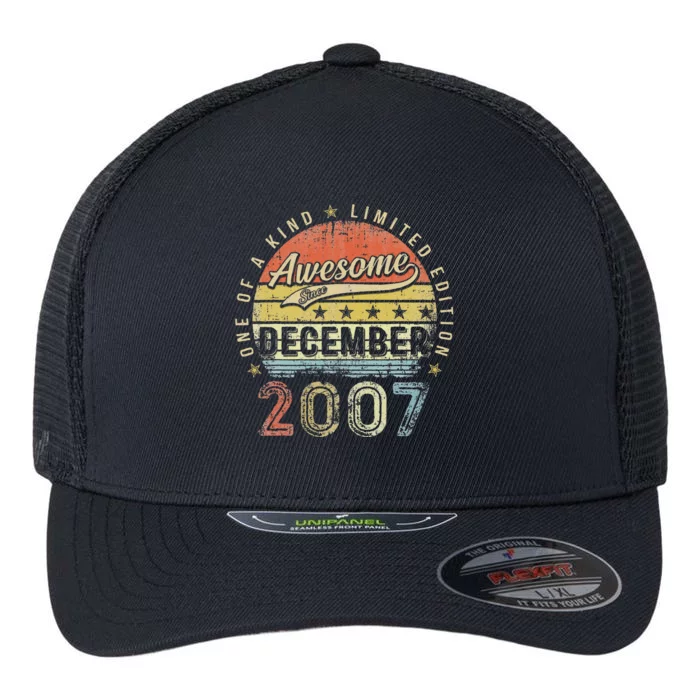 15th Birthday Gift Awesome Since December 2007 15 Year Old Flexfit Unipanel Trucker Cap