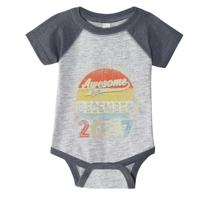 15th Birthday Gift Awesome Since December 2007 15 Year Old Infant Baby Jersey Bodysuit