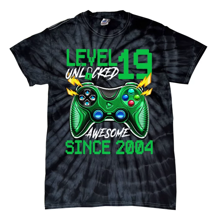 19th Birthday Gift Level 19 Unlocked Awesome 2004 Gamer Tie-Dye T-Shirt