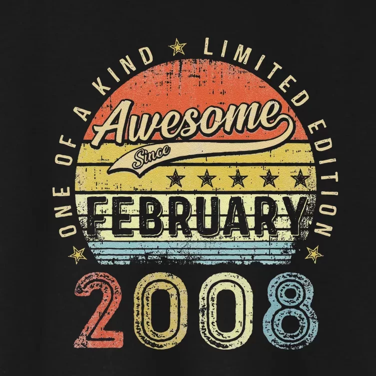 15th Birthday Gift Awesome Since February 2008 15 Year Old Cute Women's Crop Top Tee