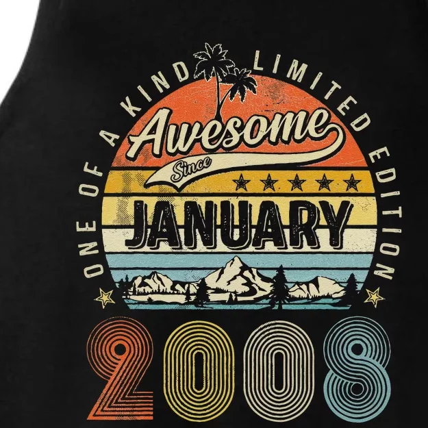 15th Birthday Gift Awesome Since January 2008 15 Year Old Ladies Tri-Blend Wicking Tank