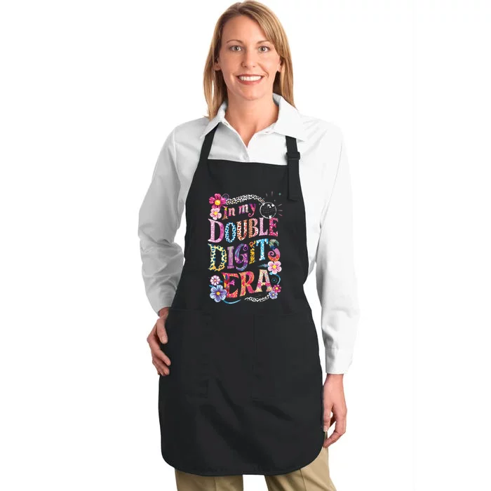 10th Birthday Girl In My Double Digits Era Retro 10 Year Old Full-Length Apron With Pocket