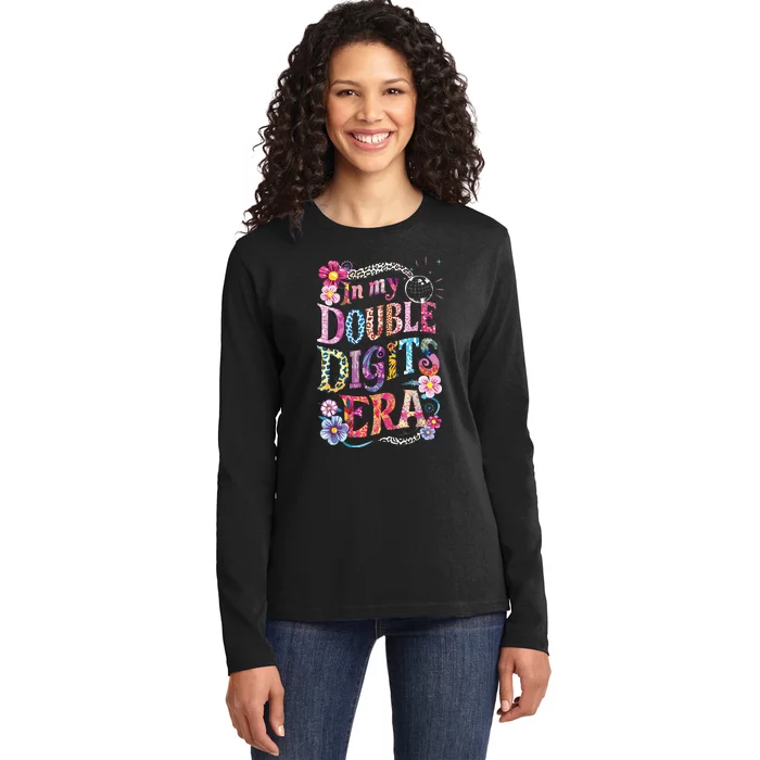 10th Birthday Girl In My Double Digits Era Retro 10 Year Old Ladies Long Sleeve Shirt