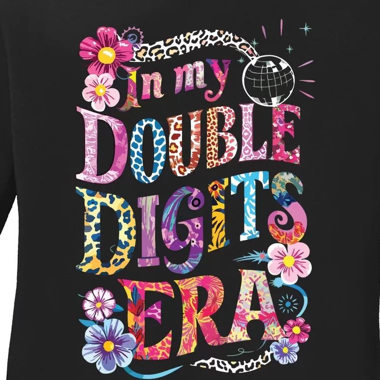 10th Birthday Girl In My Double Digits Era Retro 10 Year Old Ladies Long Sleeve Shirt