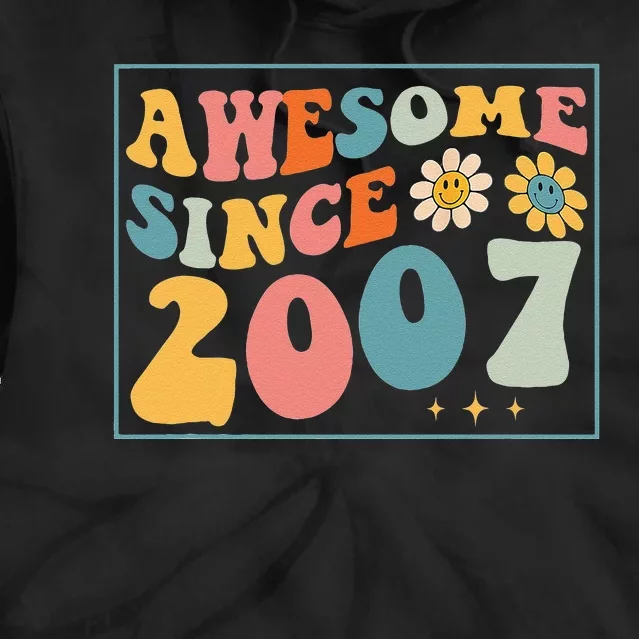 15th Birthday Gifts Awesome Since 2007 15 Years Old Groovy Tie Dye Hoodie