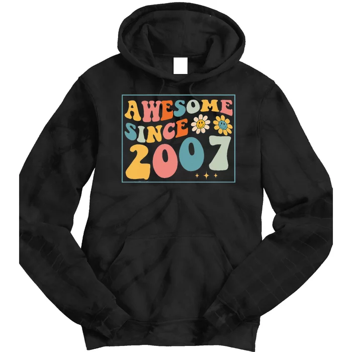 15th Birthday Gifts Awesome Since 2007 15 Years Old Groovy Tie Dye Hoodie