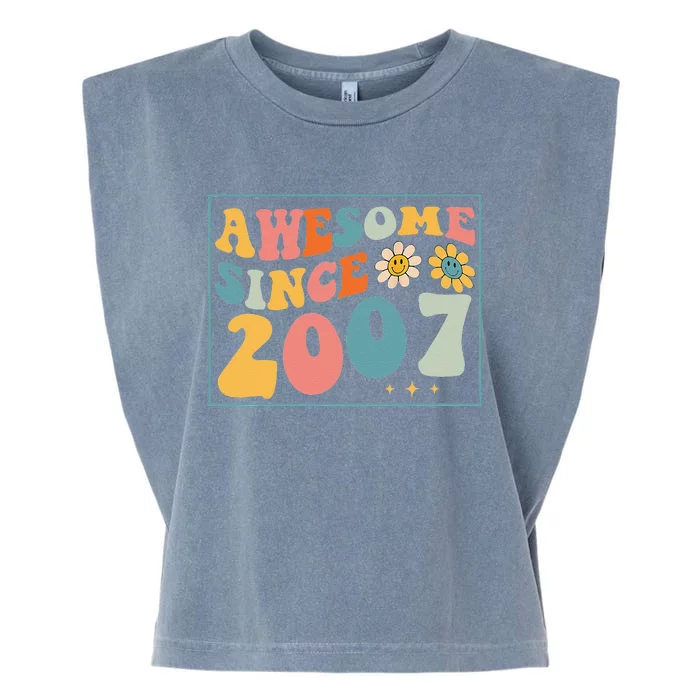 15th Birthday Gifts Awesome Since 2007 15 Years Old Groovy Garment-Dyed Women's Muscle Tee