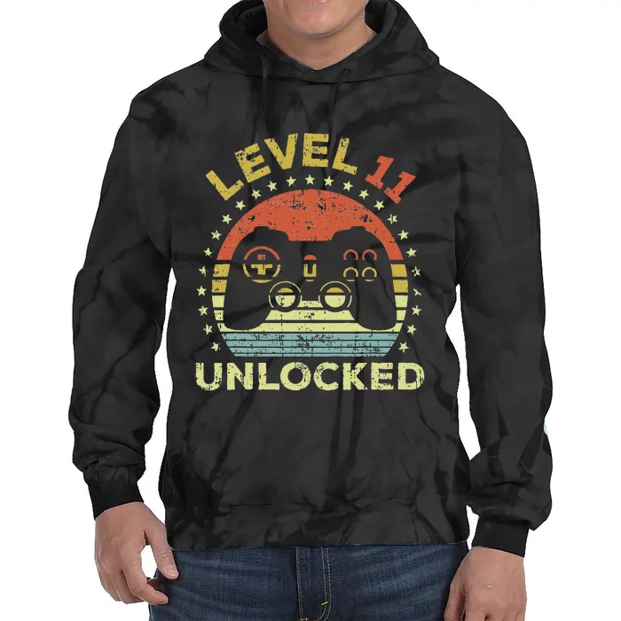 11th Birthday Gaming Level 11 Unlocked Tie Dye Hoodie