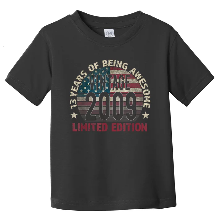 13th Birthday Gift Boys Vintage 2009 13 Years Old USA Flag Toddler T-Shirt