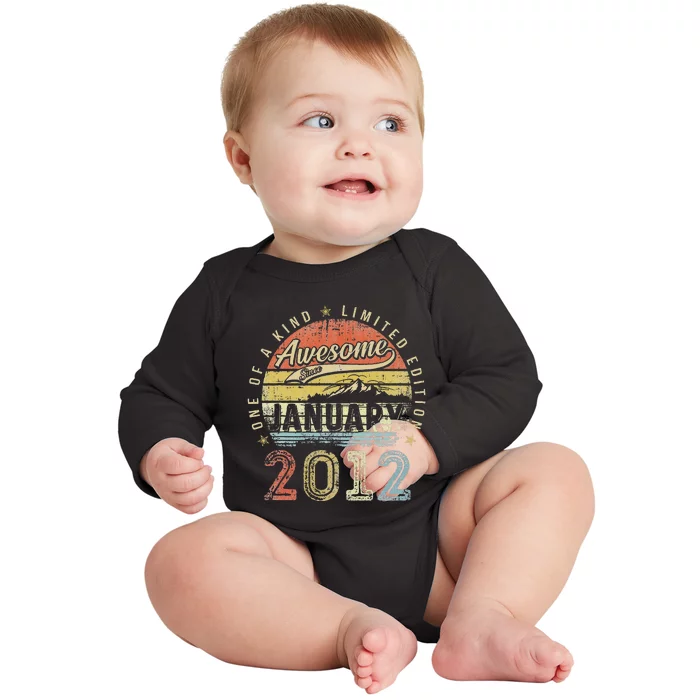 11th Birthday Gift Awesome Since January 2012 11 Year Old Baby Long Sleeve Bodysuit