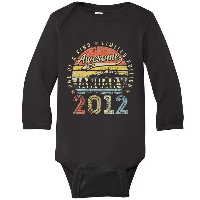 11th Birthday Gift Awesome Since January 2012 11 Year Old Baby Long Sleeve Bodysuit