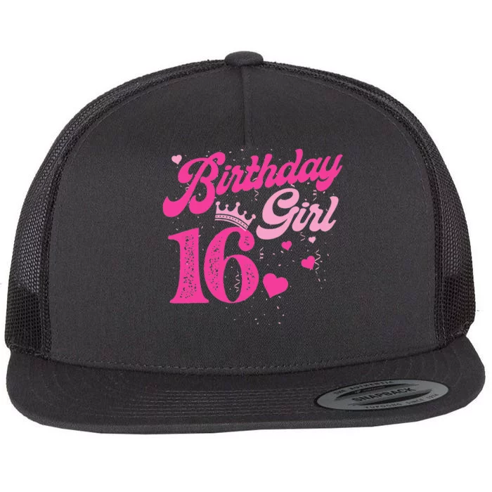 16th Birthday Girl Crown 16 Years Old Bday Flat Bill Trucker Hat