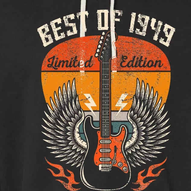 1949 Birthday Gifts Guitar Lovers 75th Garment-Dyed Fleece Hoodie