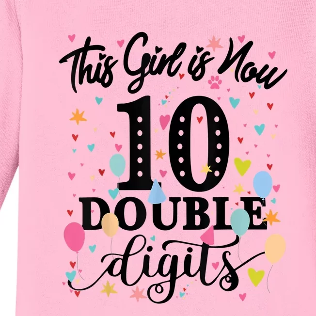 10th Birthday Gifts Shirt This Girl Is Now 10 Double Digits Baby Long Sleeve Bodysuit