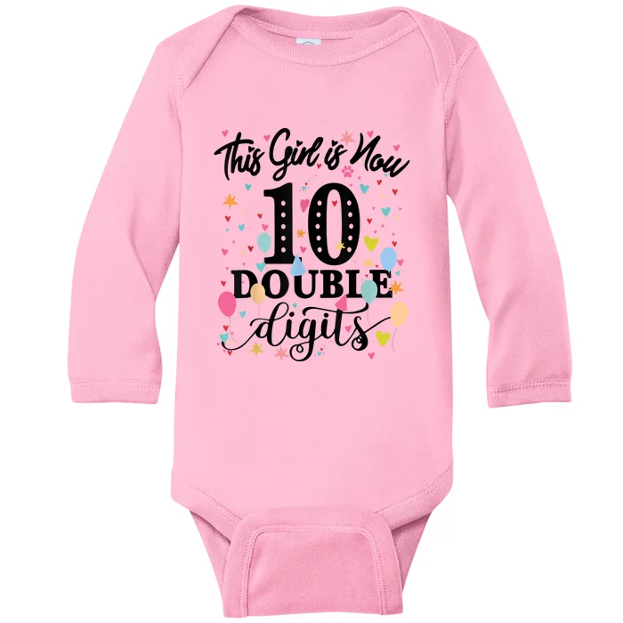 10th Birthday Gifts Shirt This Girl Is Now 10 Double Digits Baby Long Sleeve Bodysuit