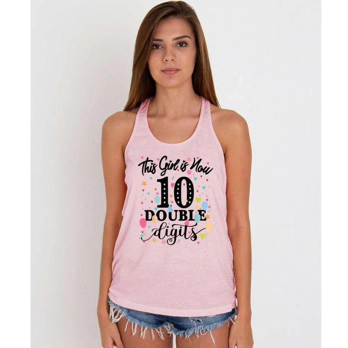 10th Birthday Gifts Shirt This Girl Is Now 10 Double Digits Women's Knotted Racerback Tank