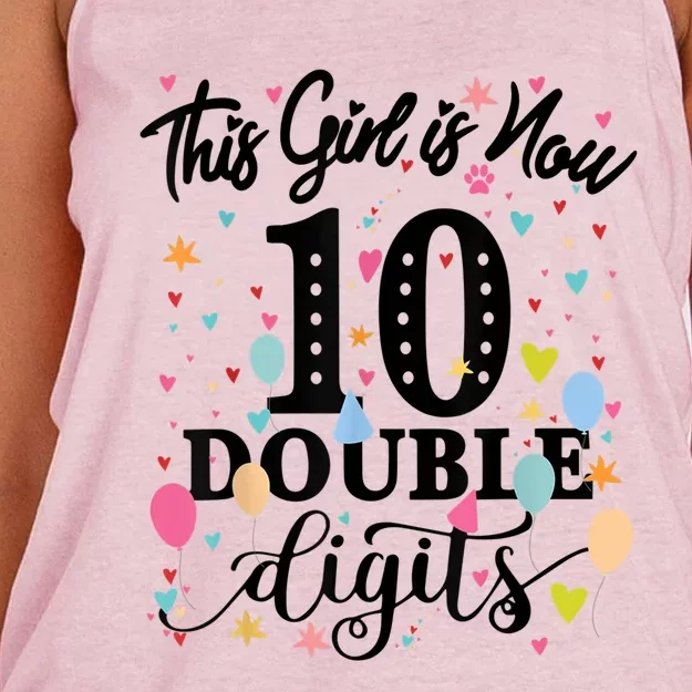 10th Birthday Gifts Shirt This Girl Is Now 10 Double Digits Women's Knotted Racerback Tank