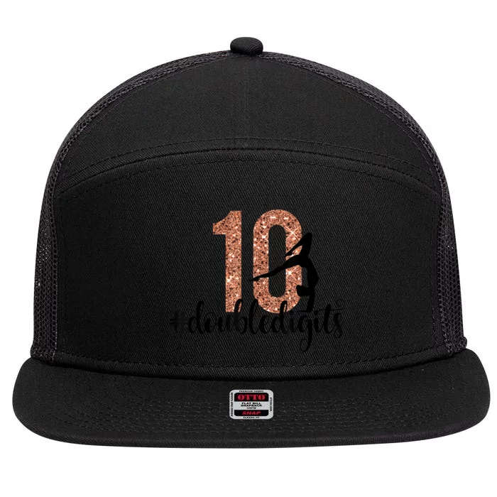 10th Birthday Gift Double Digits Girls Ten 10 Gymnastics 7 Panel Mesh Trucker Snapback Hat