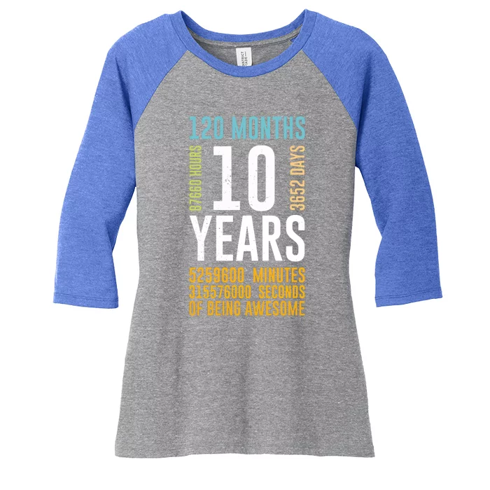 10th Birthday Gift 10 Years Old Vintage Retro 120 Months Women's Tri-Blend 3/4-Sleeve Raglan Shirt