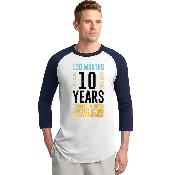 10th Birthday Gift 10 Years Old Vintage Retro 120 Months Baseball Sleeve Shirt